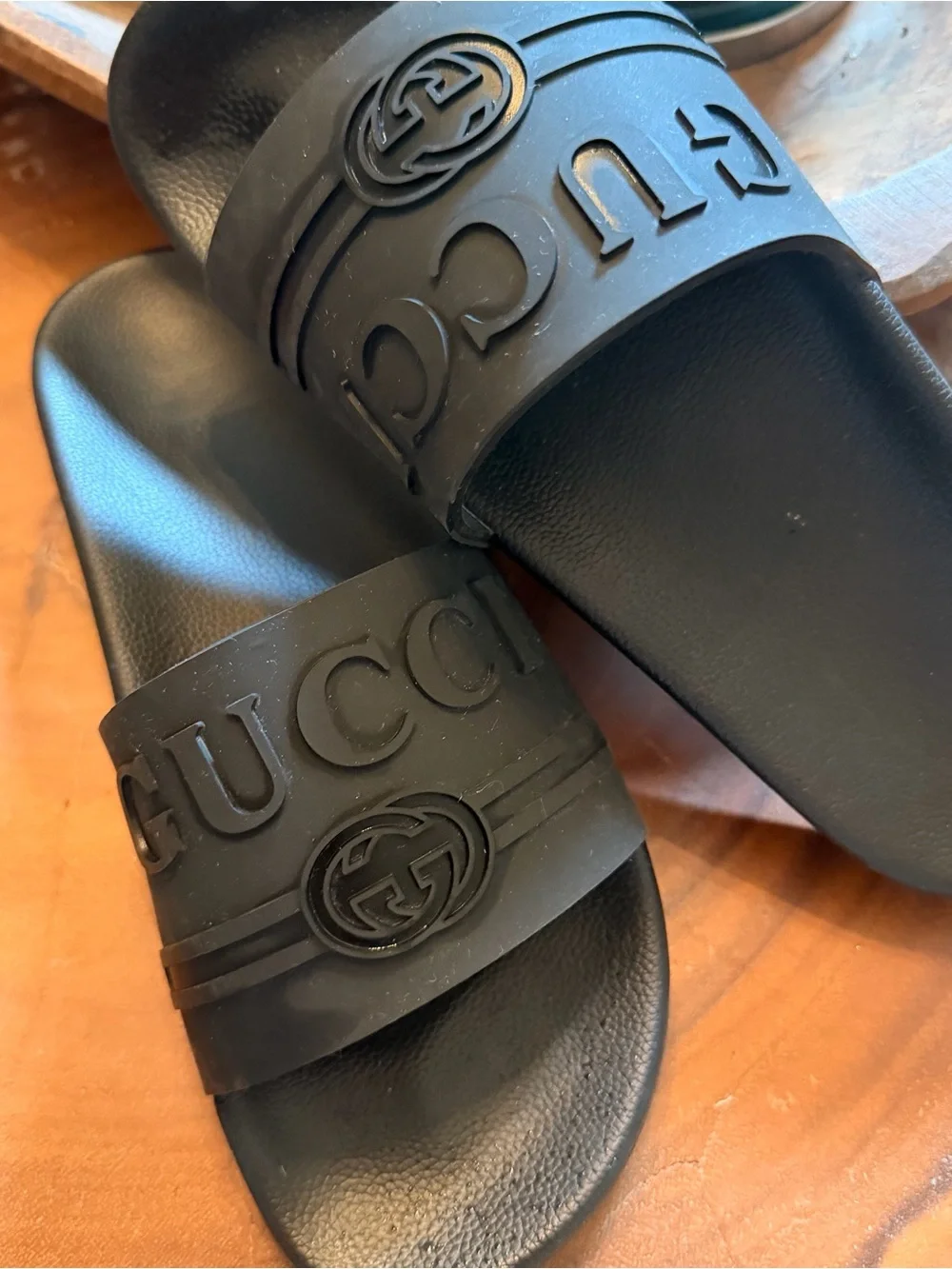 Black Slide Sandals with Embossed Logo